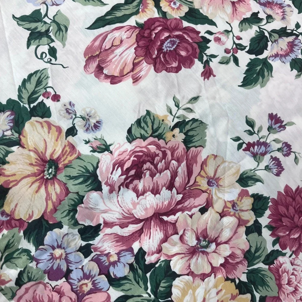 Vtg Floral Chintz Curtain Panels Set of 2 Pink Burgundy Garden 42x84